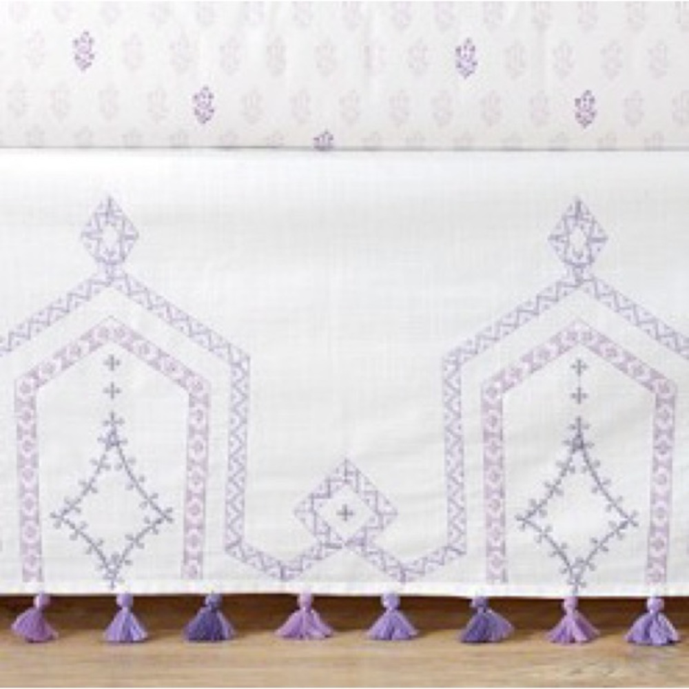 Crib Skirt Pottery Barn Kids Lavender White Keira Tassel